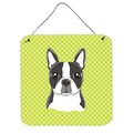 Jensendistributionservices Checkerboard Lime Green Boston Terrier Aluminum Metal Wall Or Door Hanging Prints; 6 x 6 In. MI251358